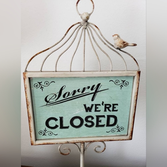 Vintage Style Open Close Pedestal Sign Bird Cage Top with Small Bird - Picture 5 of 8